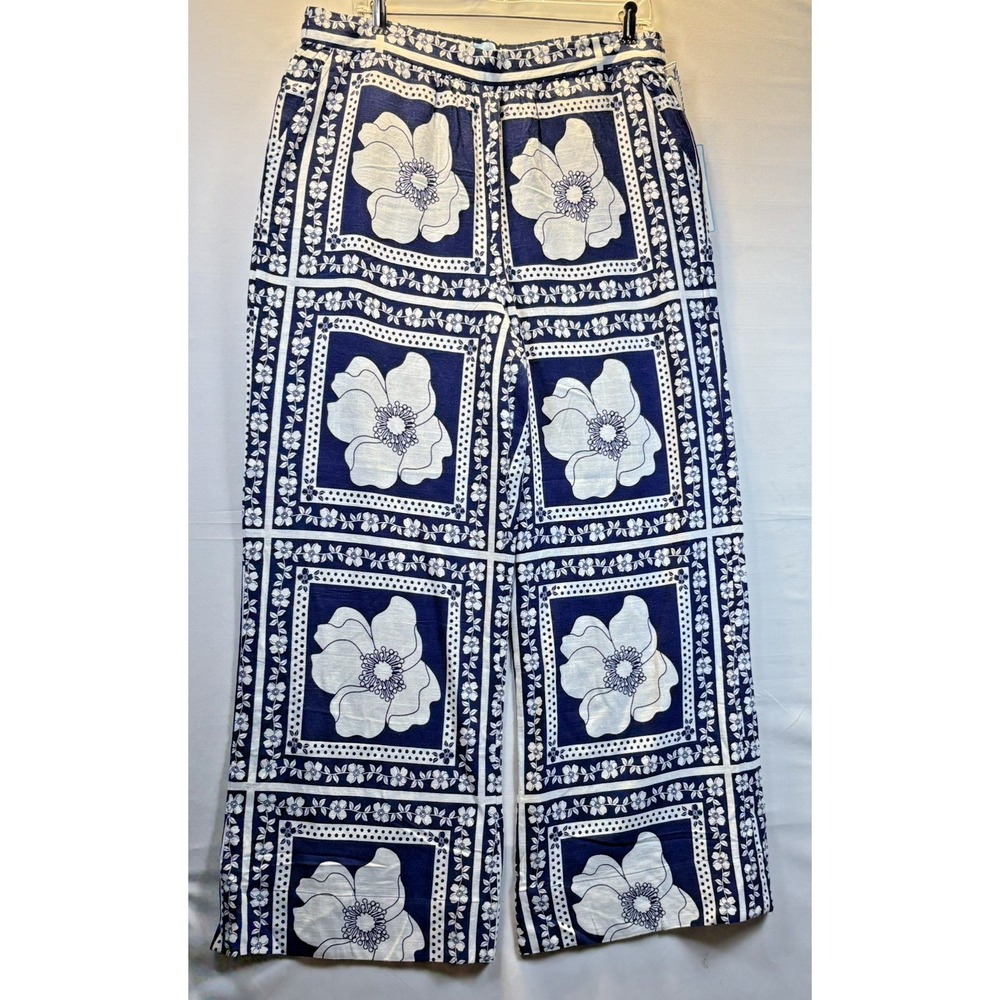 Draper James Blue/White floral Linen Long Bottom Pull On‎ Large NWT